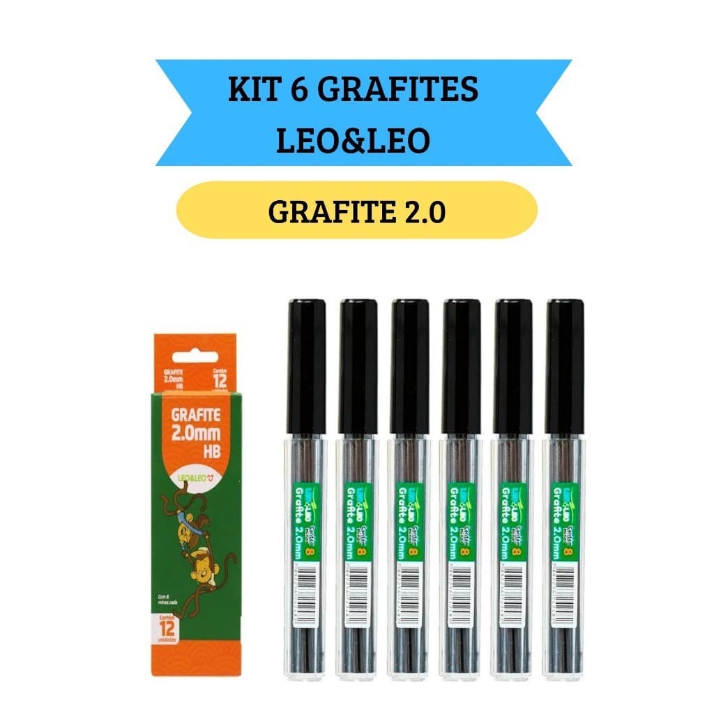 Kit 6 Grafites para Lapiseira Mina De Grafite 2.0mm Leo&Leo
