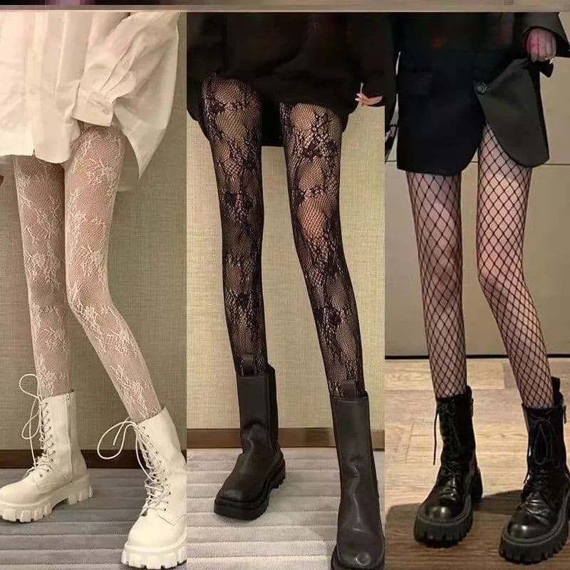 Meias-Calças Sexy Lolita Brancas De Renda Oca De Fundo Gótico Floral Japonês Clássicas Quentes