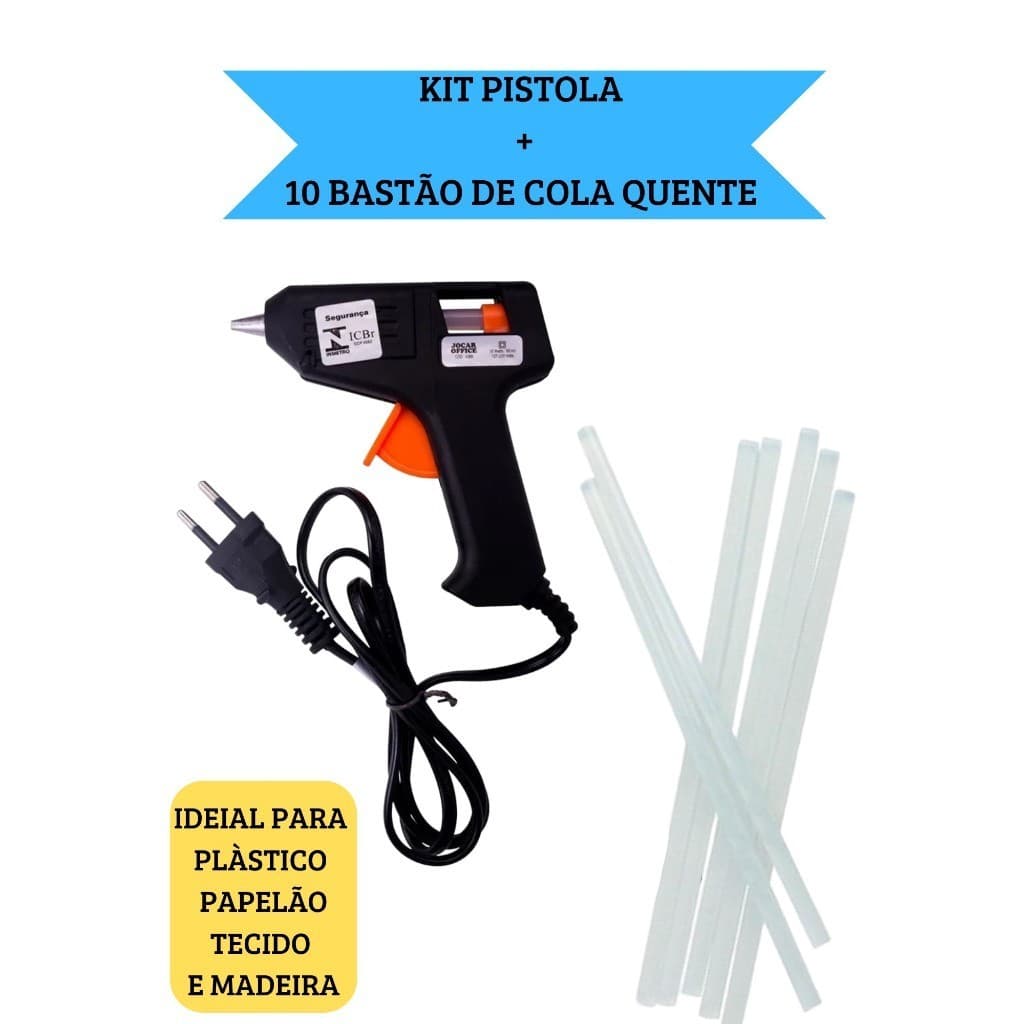 Kit 1 pistola para cola quente +10 bastões.