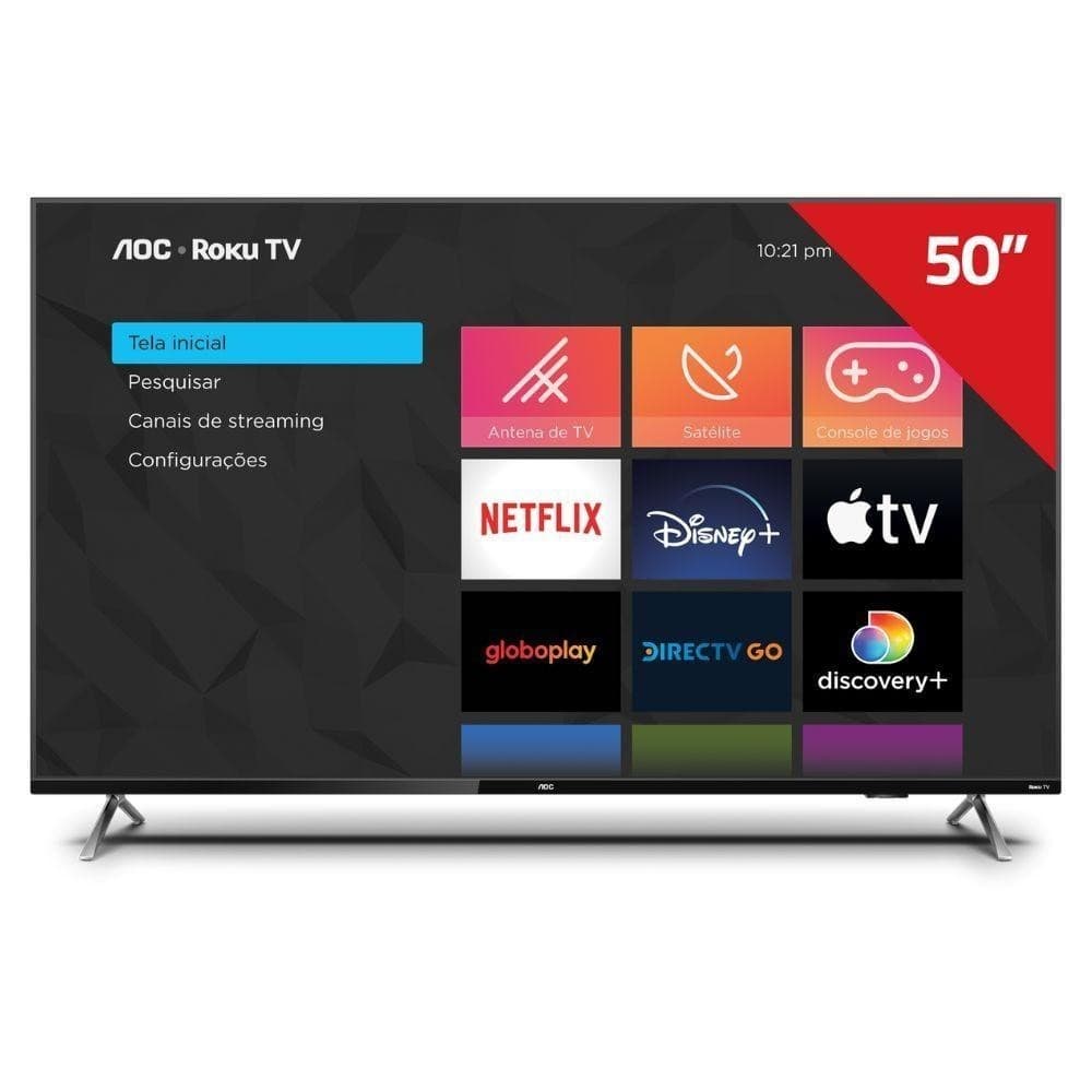 Smart TV AOC 50U7045/78G 4K UHD de 50" Roku TV HDR, Design sem bordas e Dolby Atmos