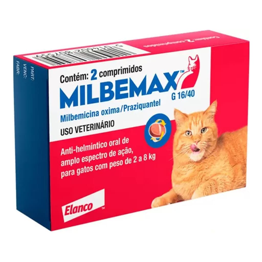 Milbemax Vermifugo Para Gatos 2 a 8 Kg 2 Comprimidos 16/40mg