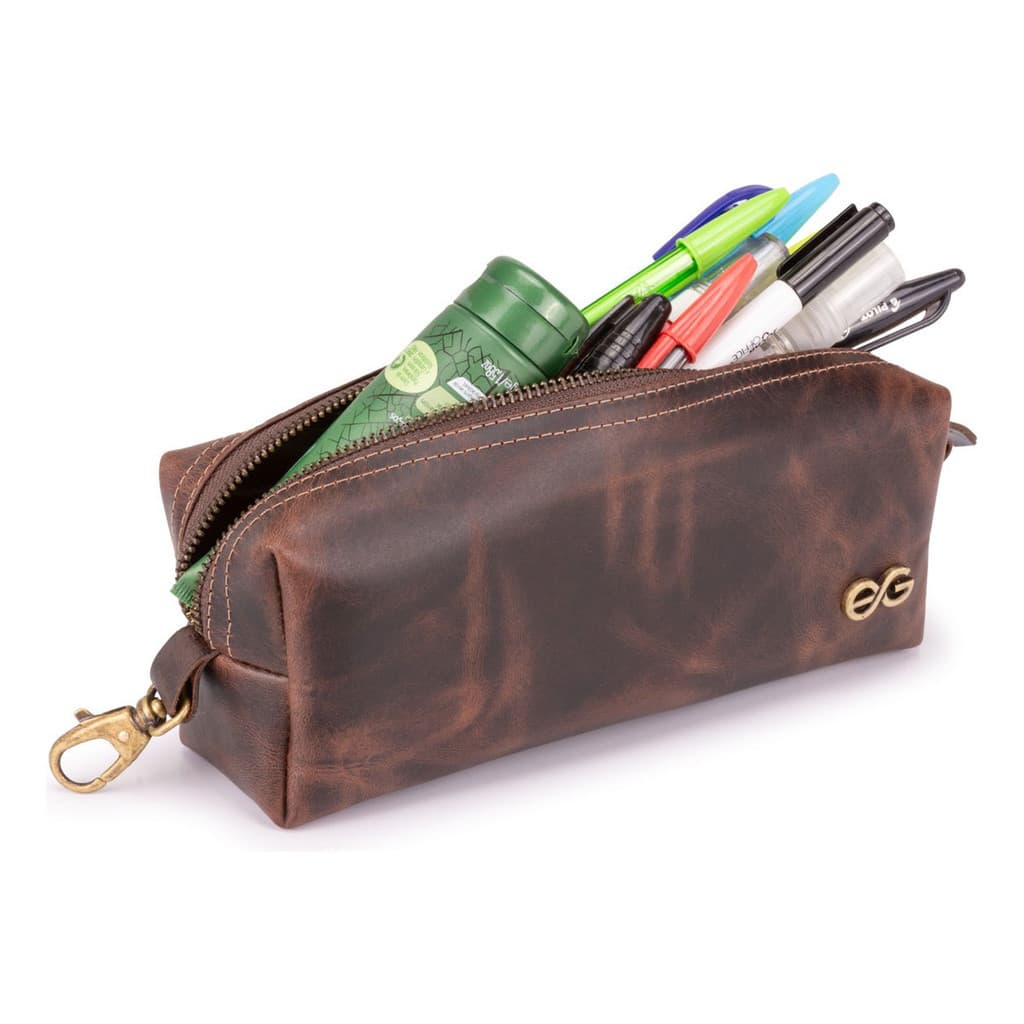 Necessaire Estojo Couro Legítimo Forro Impermeável Multiuso