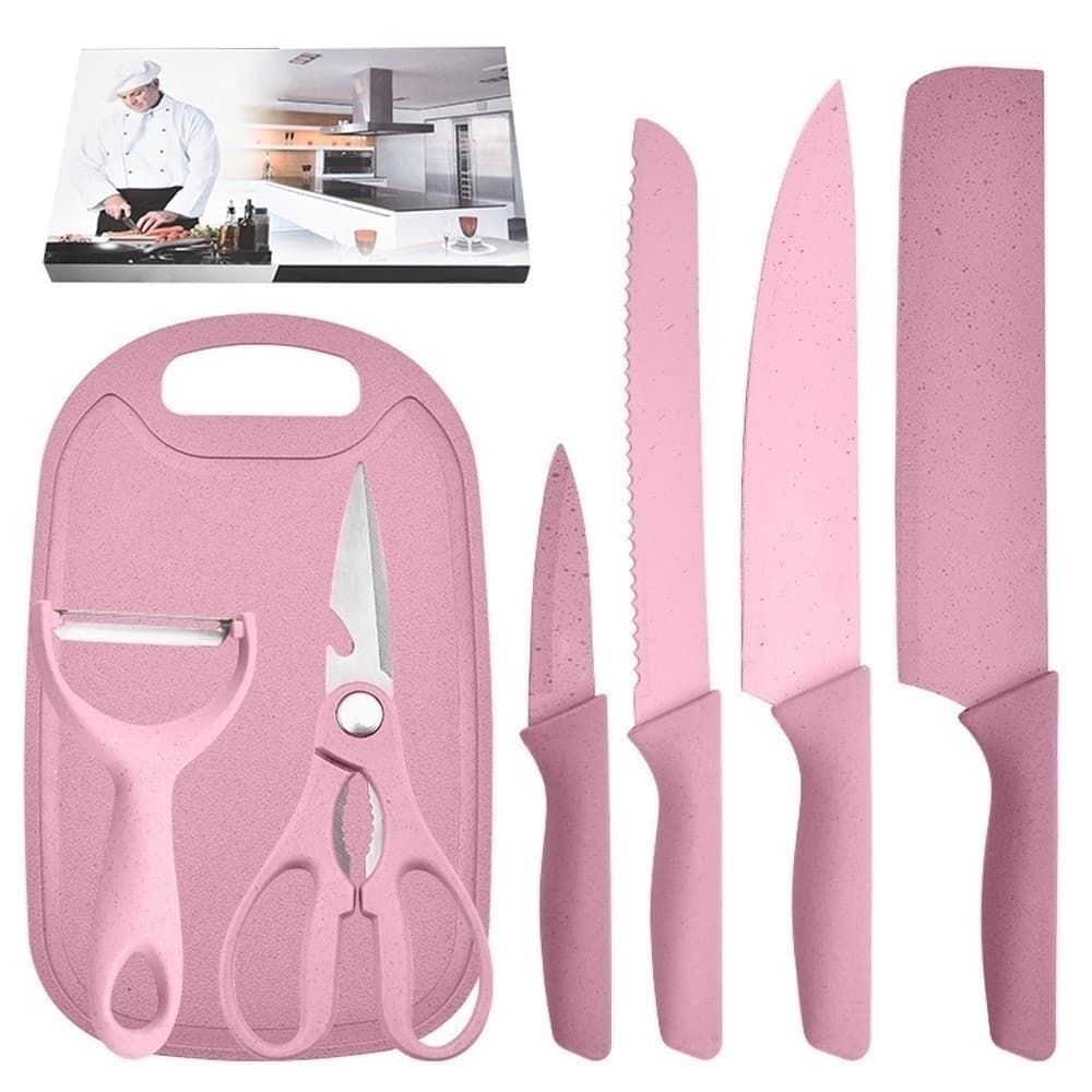 Jogo kit 7 peças facas Tabua Descascador Tesoura Profissional Cozinha Gourmet Faca de Churrasco