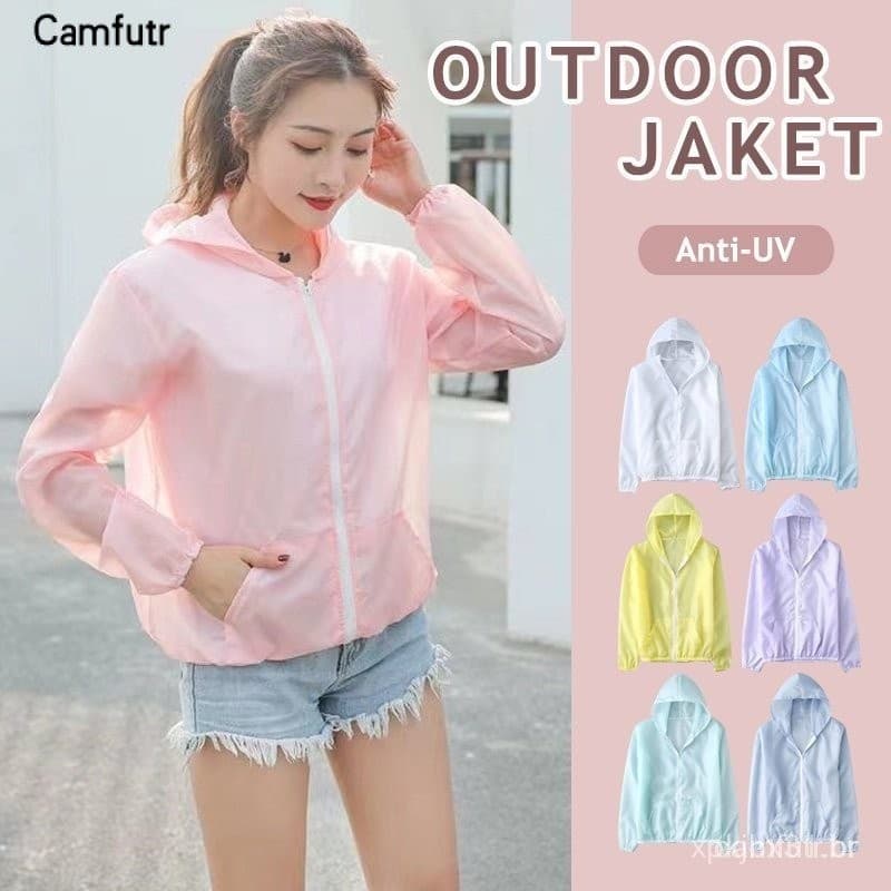 Anti UV Jaqueta Transparente Proteção Solar Mulheres Zipper Com Capuz Ciclismo Roupas JJ1T