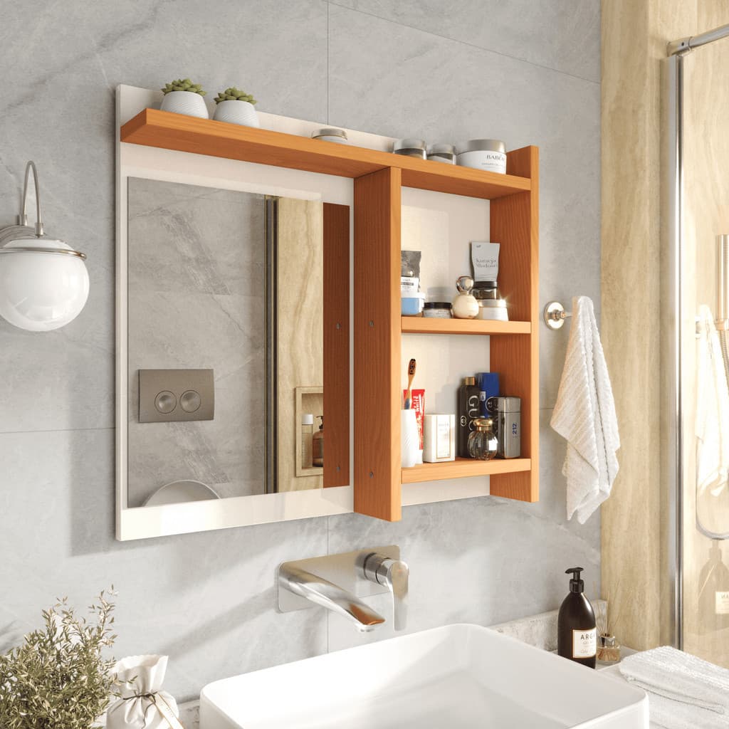 Espelheira de Banheiro Armarinho Organizador com Prateleira Nicho Nioki