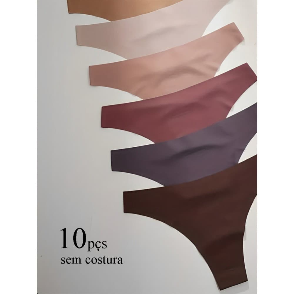 Kit 10 Calcinha Sem Costura Tanga Feminina Corte a Laser Lingerie Conforto