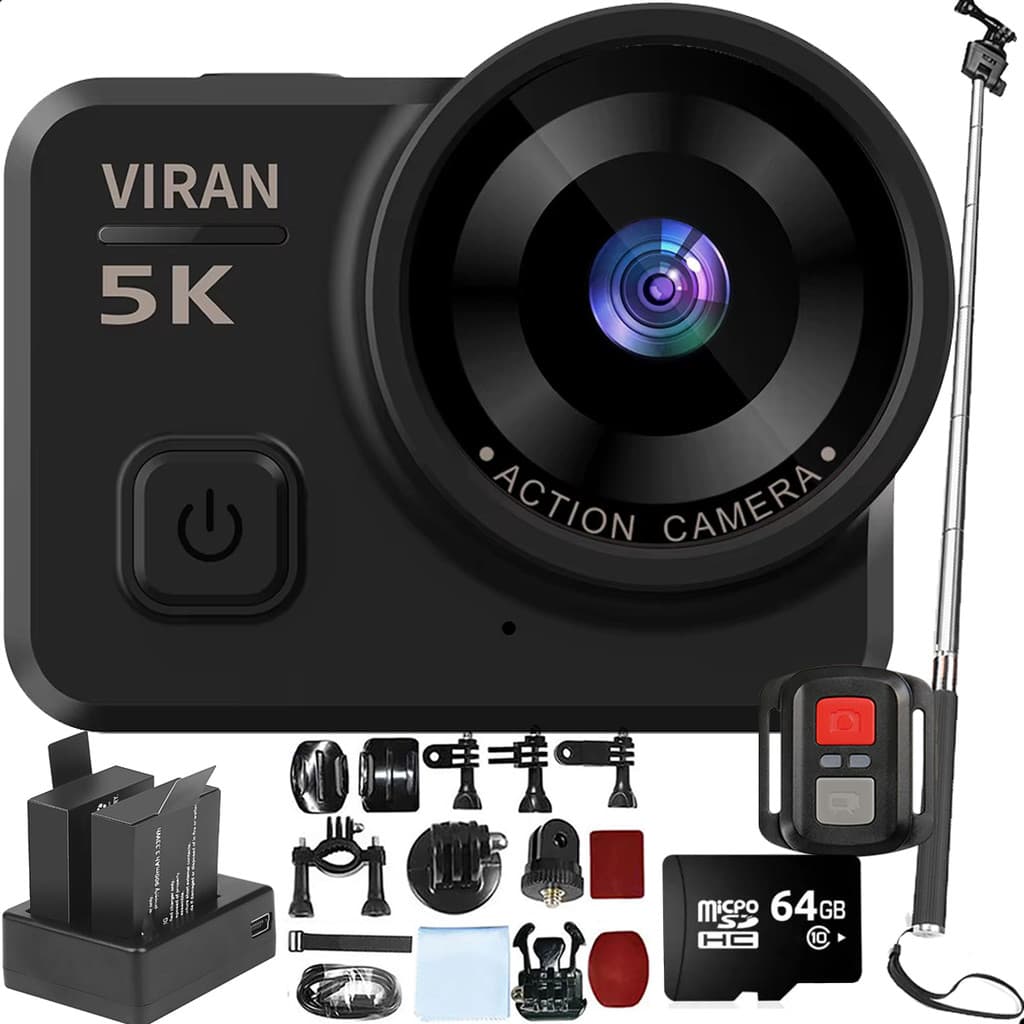 Kit Câmera De Ação VIRAN V10 5k 64gb Controle Wifi Estabilizador Bastão 03 Baterias + Carregador