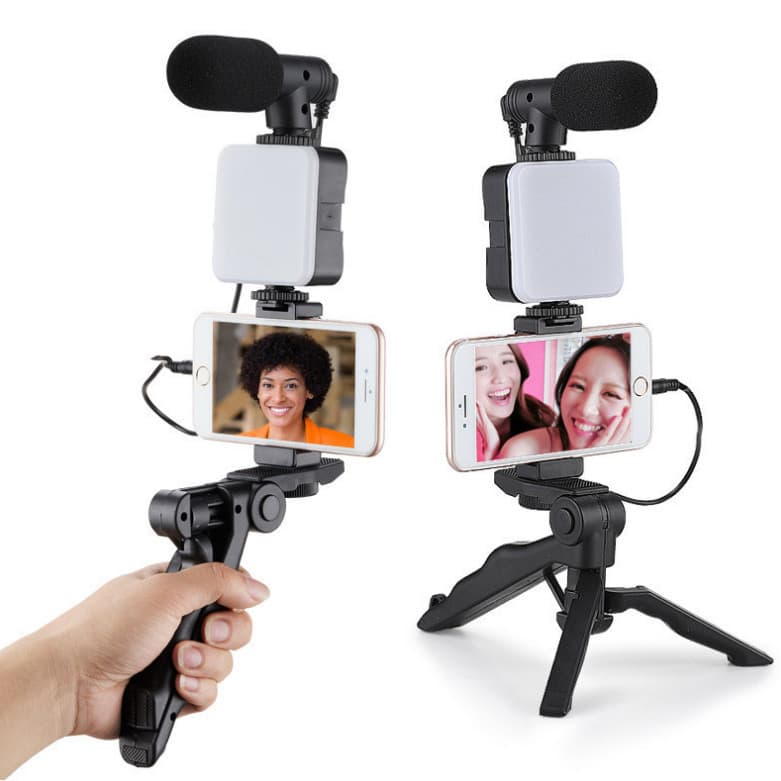 Tripé Estabilizador de Mão kit 5 em 1 gimbal Microfone Celular Gravação De Vídeo Youtuber Gravações