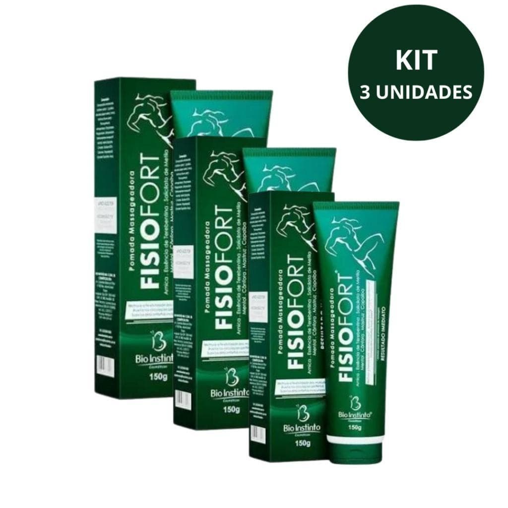 Kit com 3 Pomada Massageadora FISIOFORT VERDE 150g Bio Instinto