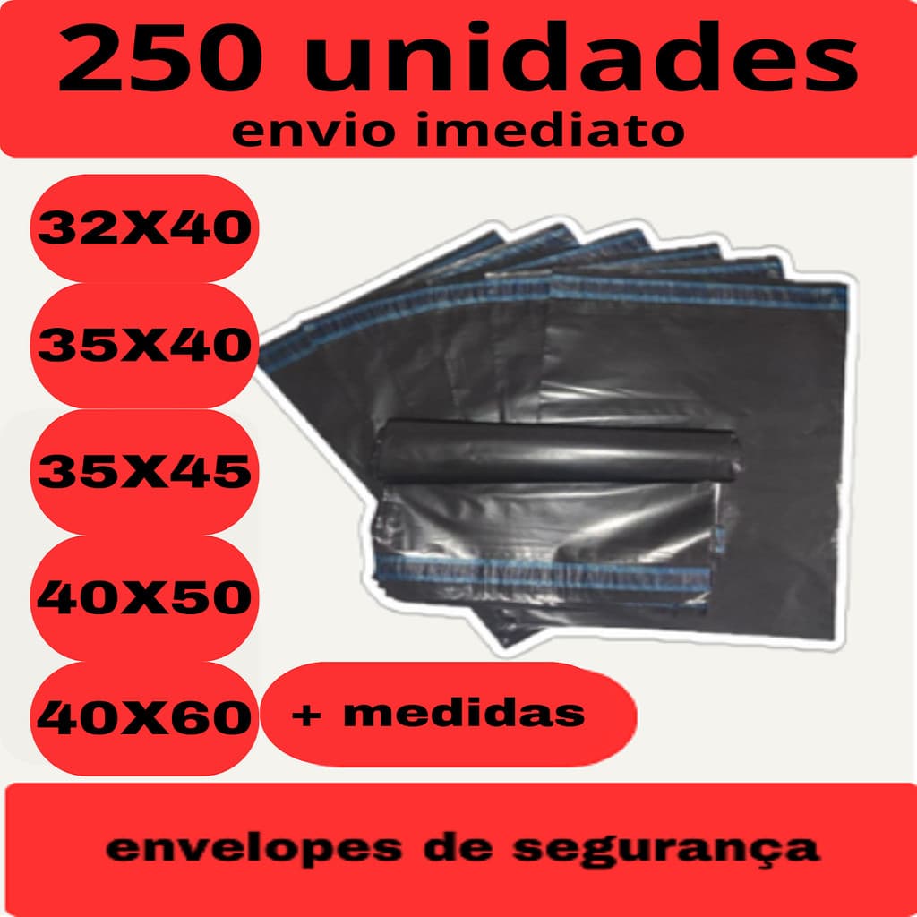 Kit 250 Unidades Envelope De Segurança Saco Plástico Inviolável Embalagem Envio Correios E-commerce