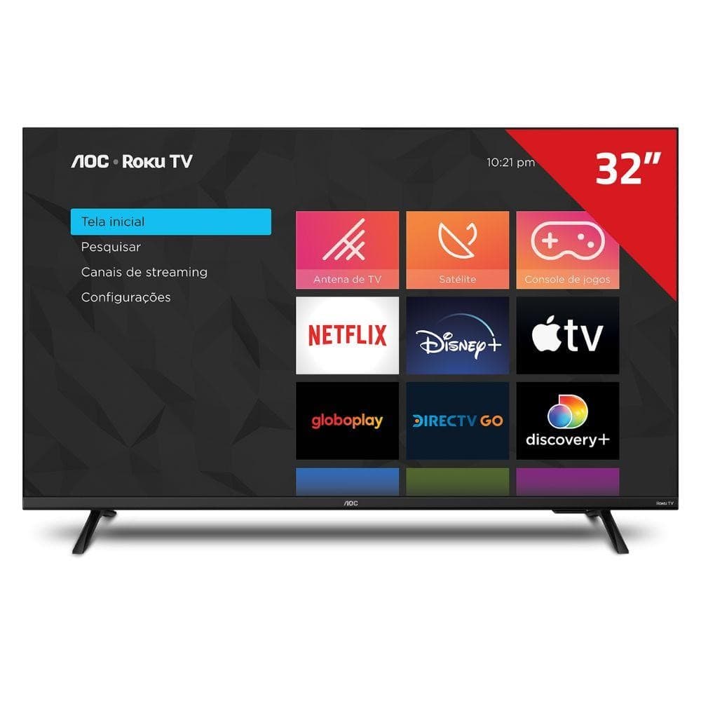 Smart TV AOC 32S5135/78G HD 32" Roku TV Controle Simples e Busca de Conteúdo