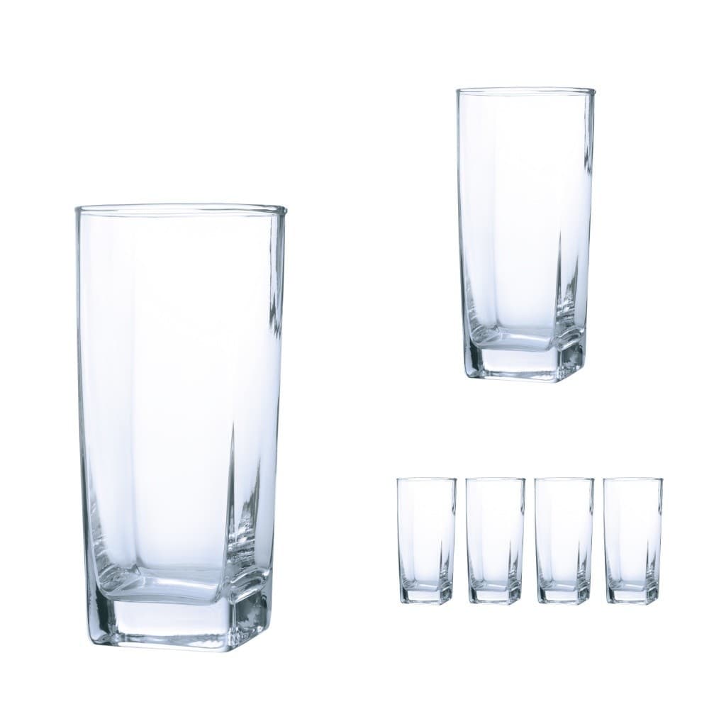 Jogo De 6 Copos Chiques Vidro Quadrado 320ml Transparente