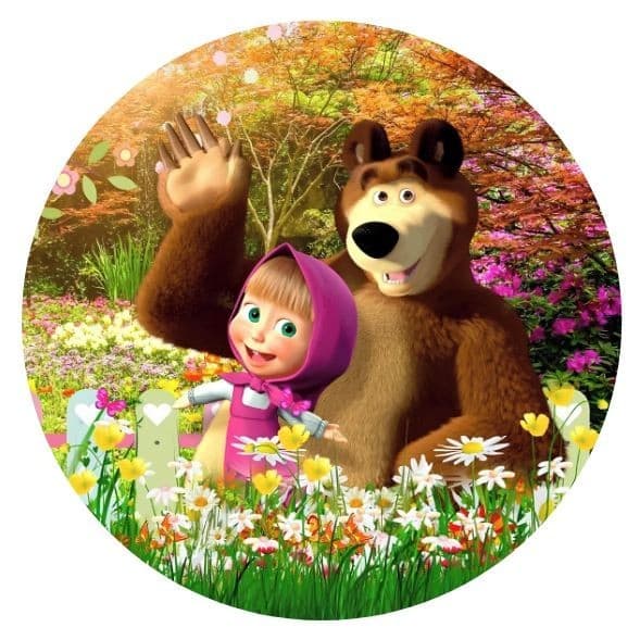 Capa de Painel Masha e o Urso Festa Tecido Sublimado 1,50x1,50m E 50X50CM
