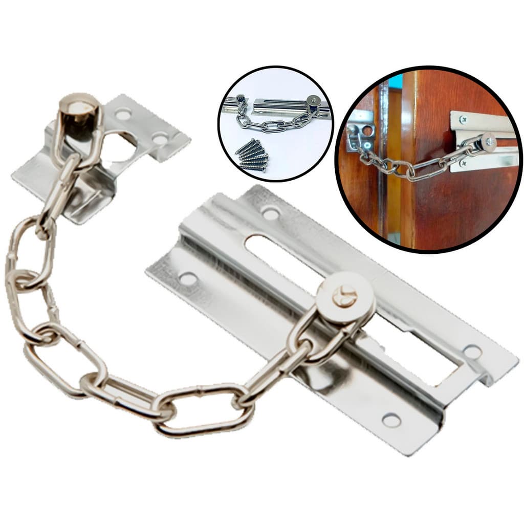 Fecho Tranca De Porta Segurança Trava Pega Ladrão Ferrolho Fechadura Trinco Com Corrente Casa Apto
