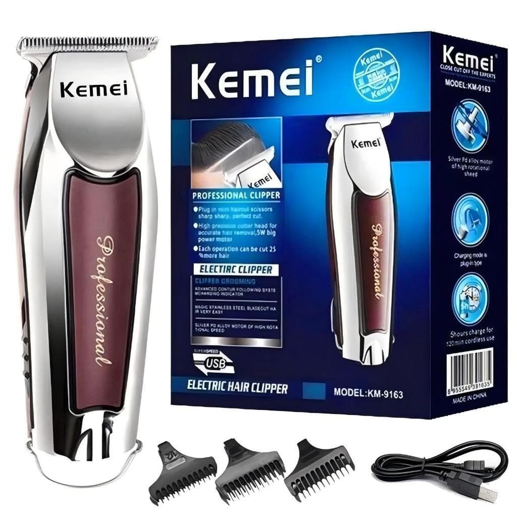 Máquina De Acabamento Barbearia Barba Cabelo Bigode Profissional Kemei-9163