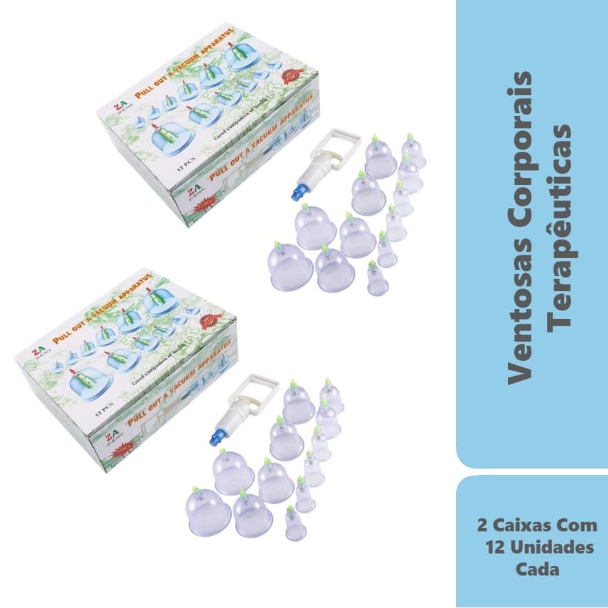 2 Caixas com 12 Ventosas Terapêuticas Cada Ventosaterapia + Bomba