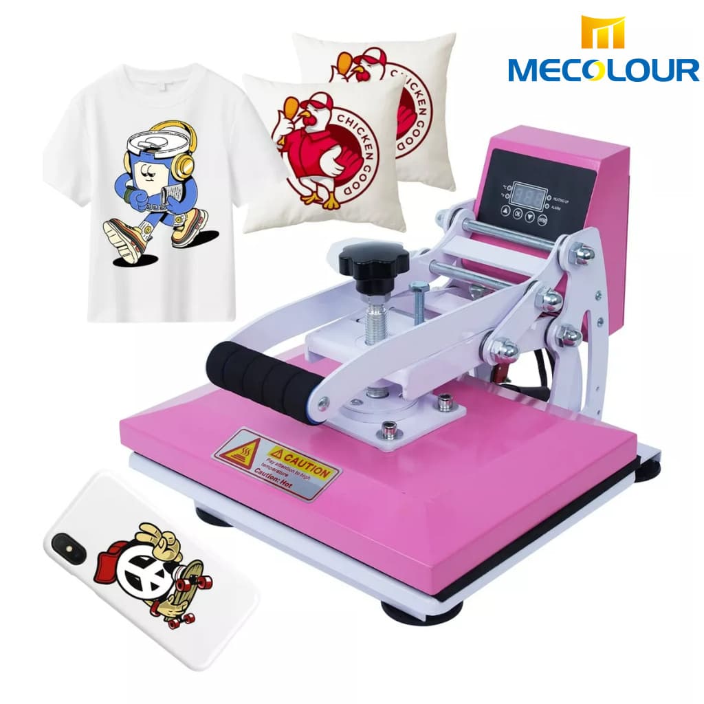 Prensa Térmica Sublimadora Plana Camiseta 23x30cm Rosa e Branco 110V/220V Mecolour