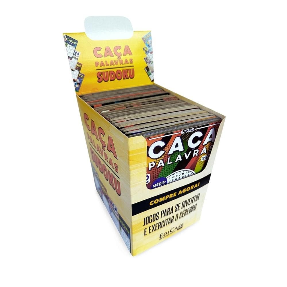 Box Display Caça e Sudoku com 30 livros de Passatempos: Livros de 100 pág. sortidos 20 Caça-Palavras e 10 Sudokus
