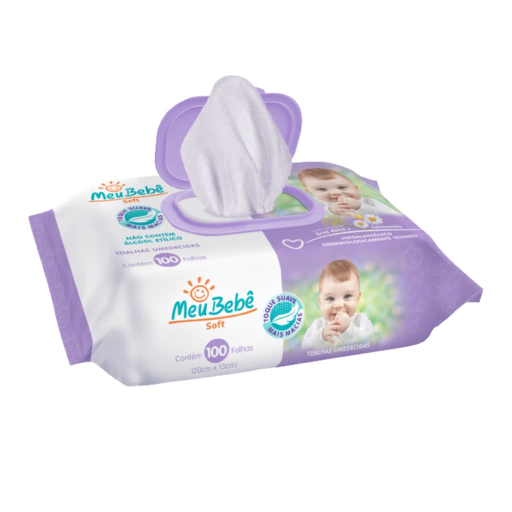 Kit Lenço/Toalha umedecida Meu Bebê Soft c/ 100 unid. Fleep top
