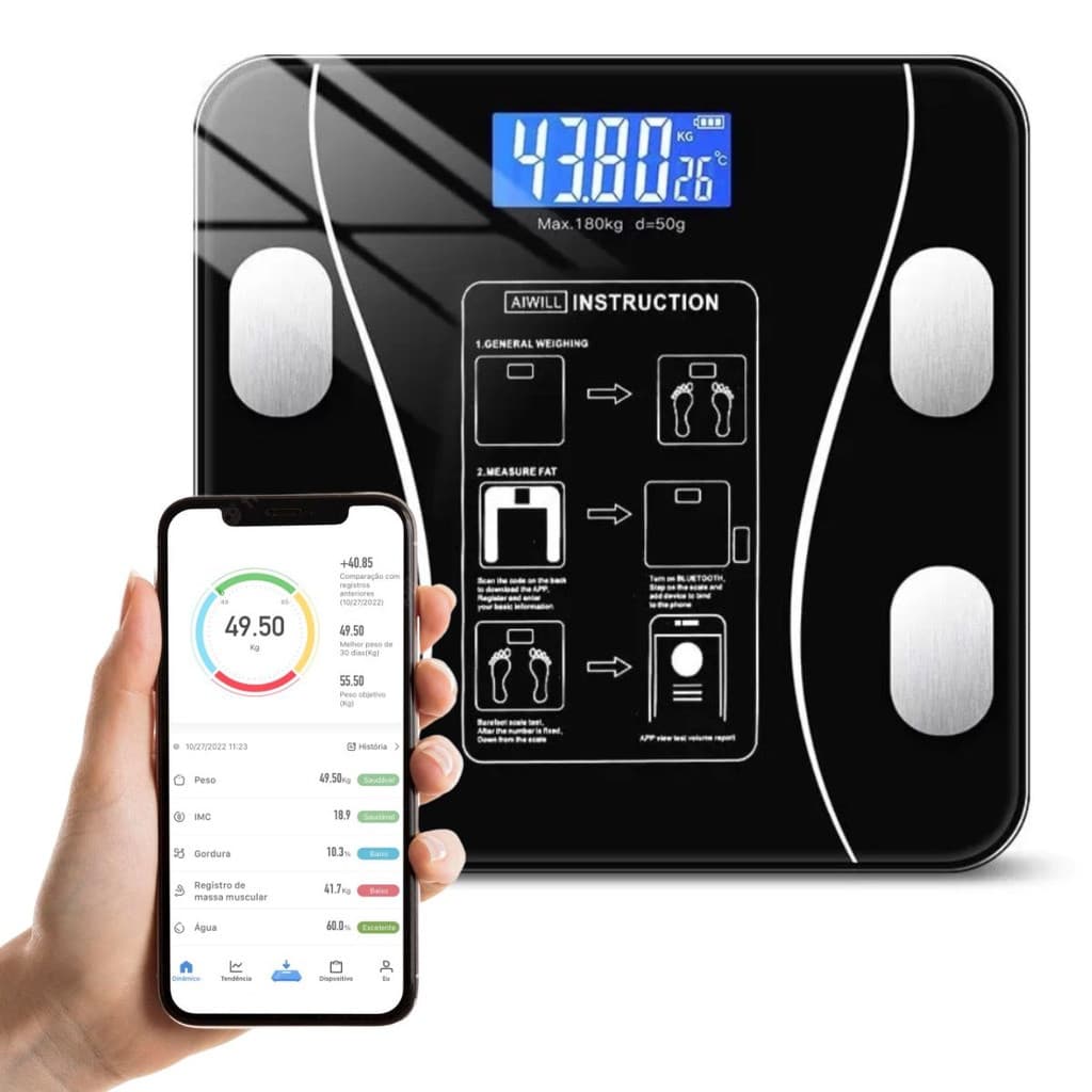 Balança Bioimpedancia Digital Bluetooth Corporal até 180kg Resultado Pelo Celular OMINI