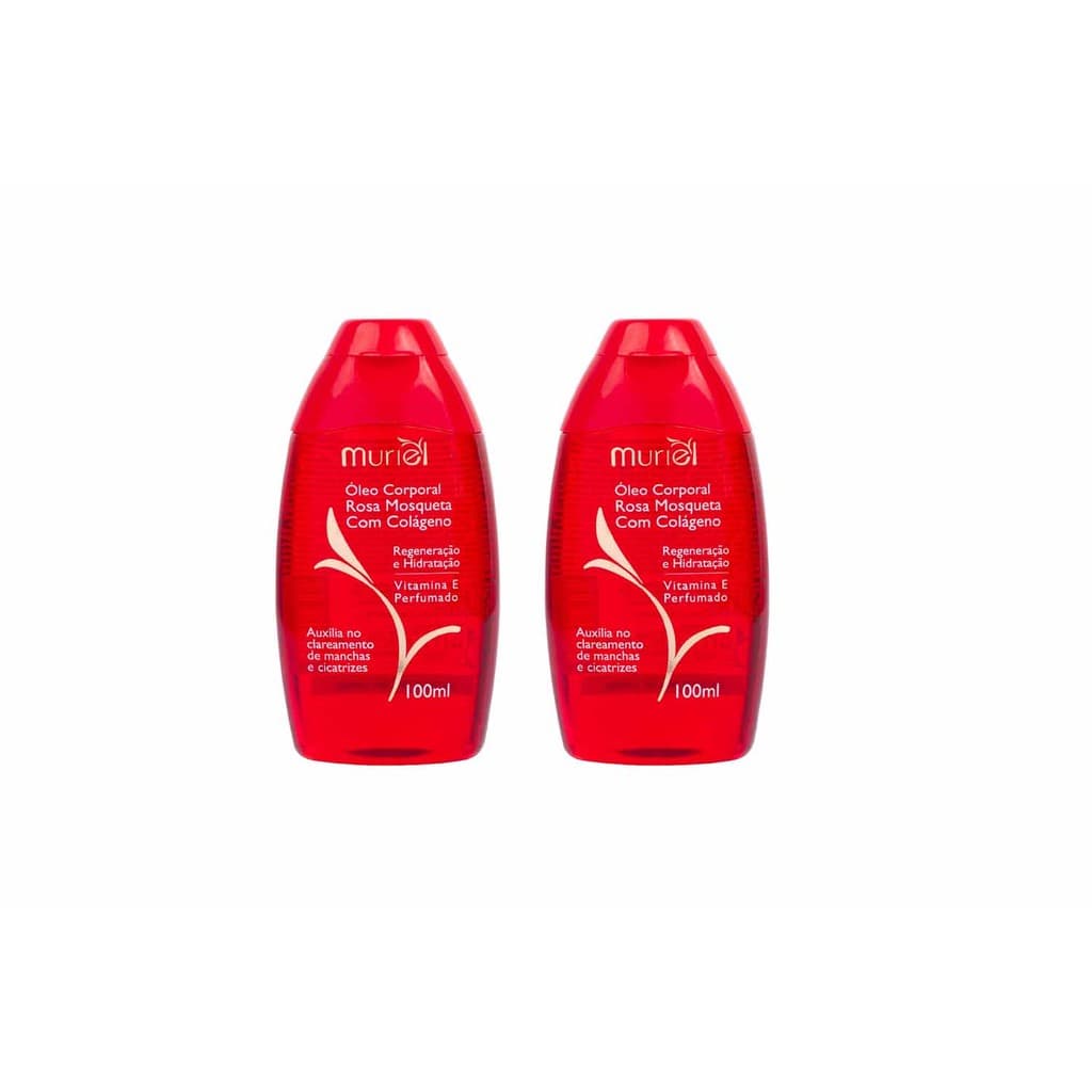 KIT COM 2 ÓLEOS CORPORAIS AMÊNDOAS COM ROSA MOSQUETA COM COLÁGENO 100ML MURIEL