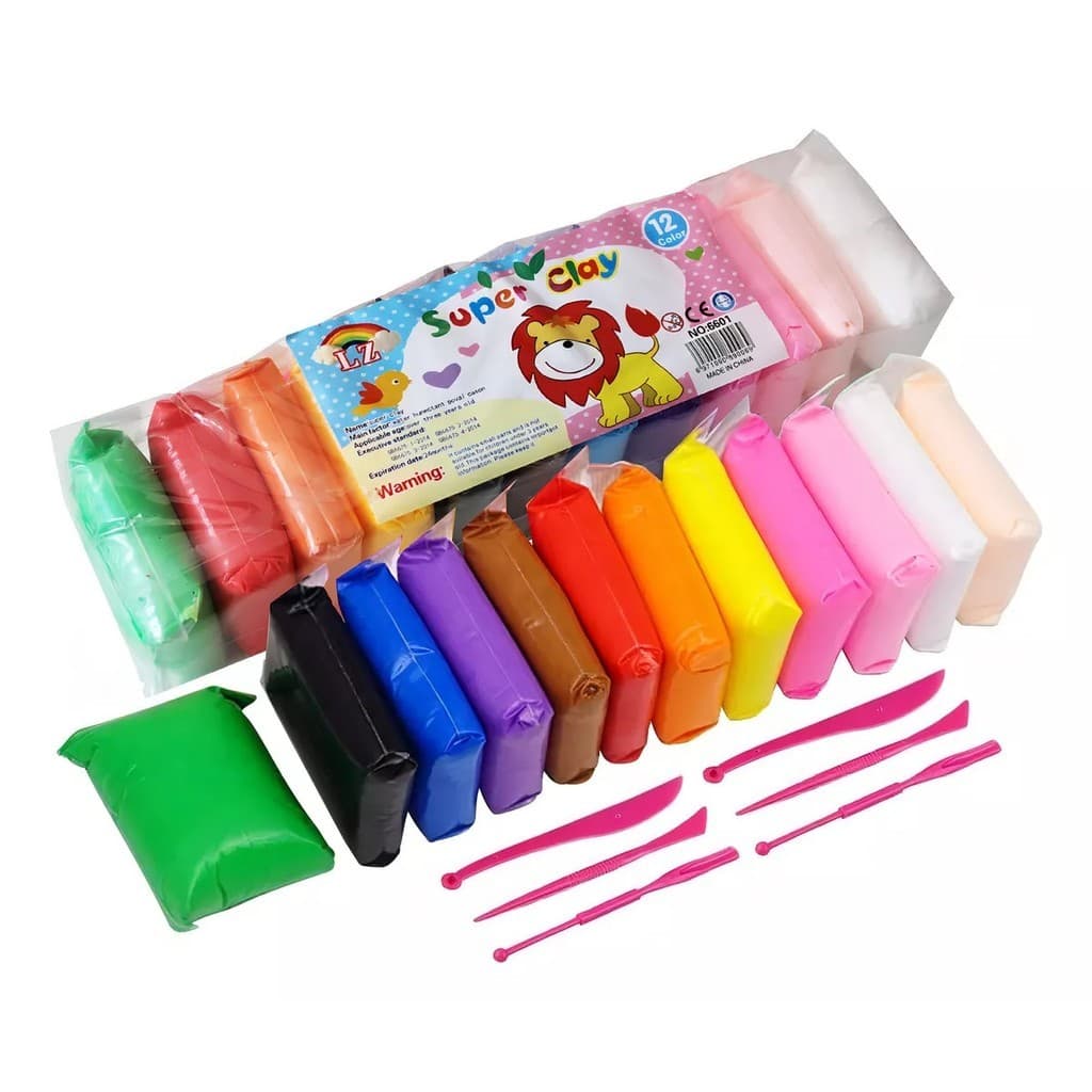 Massinha Argila EVA Pula Pula Infantil 12, 24 e 36 Unidades Atóxicas + 3 Acessórios Brinde Não Gruda