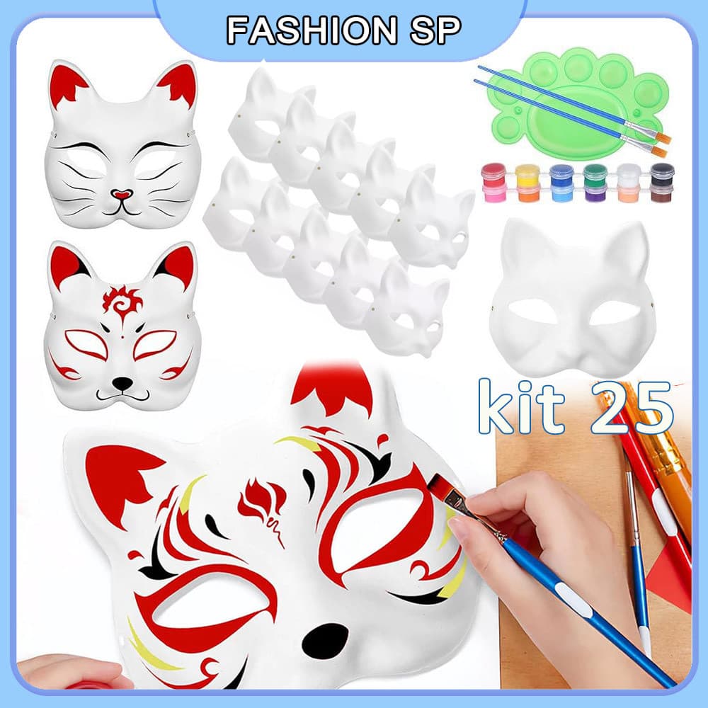 Conjunto De 25 Peças De Máscaras De Gato Branco Máscaras De Baile De Máscaras Pintadas À Mão DIY