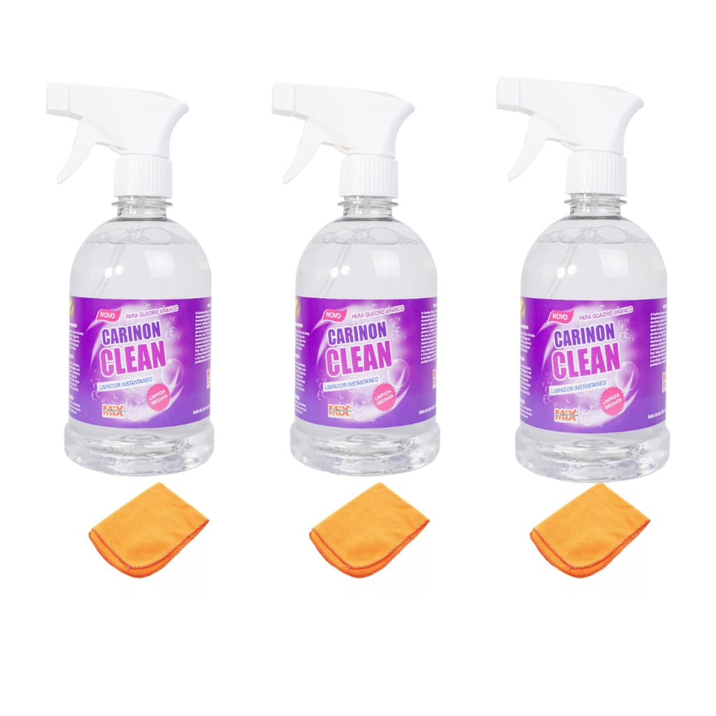 Kit 3 Limpador Quadro Branco Carinon Clean 1 Litro + Flanela