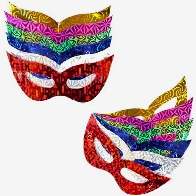 Máscara Carnaval Holografica Metalizada com 10, 20 ou 30Un Sortidas Festa, Balada