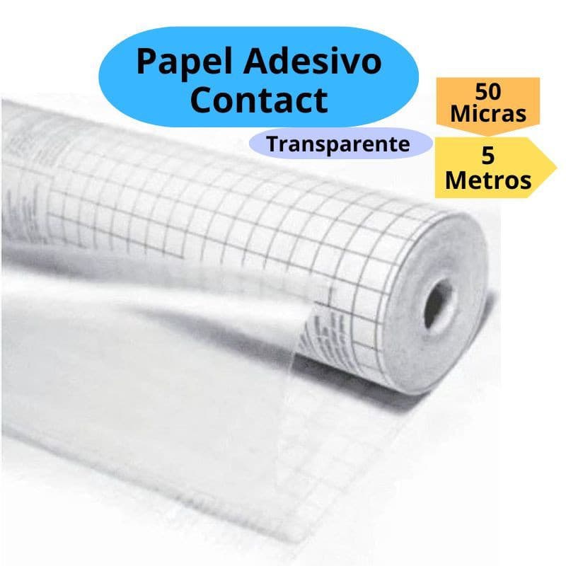 Papel Adesivo Contact 50 Micras Transparente Cristal 45cm x 5 Metros Papel Contact