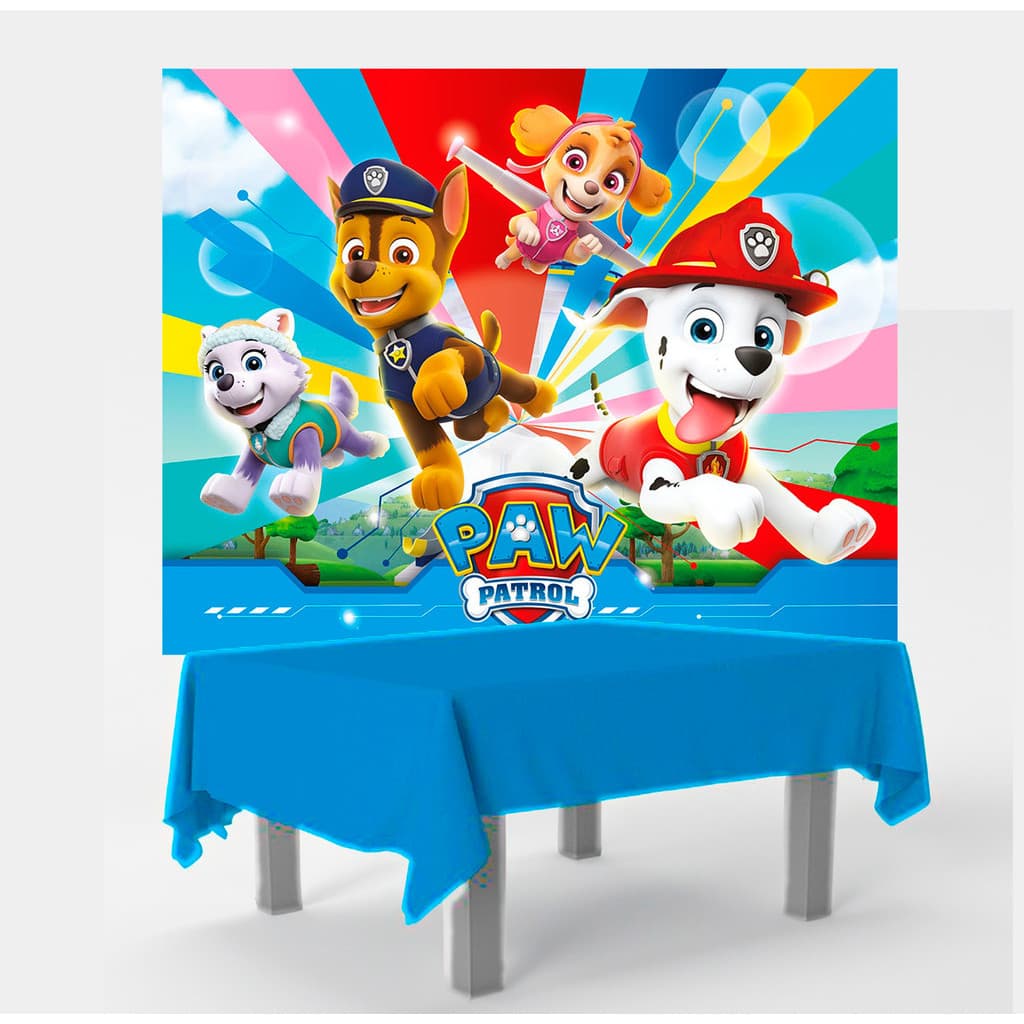 Kit festa Patrulha Canina Decoração completa Painel +Toalha Azul