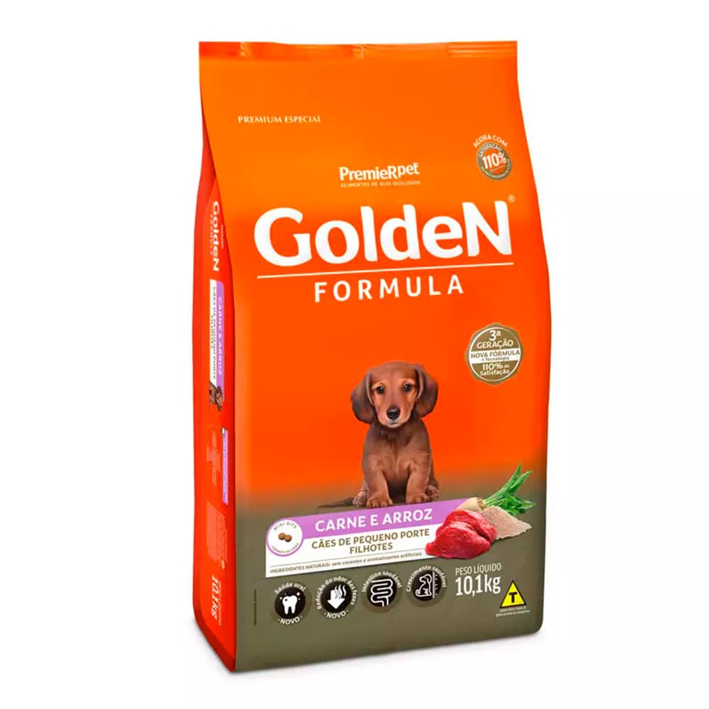 Ração Premier Golden Fórmula Mini Bits Cães Filhotes Carne e Arroz 10,1kg