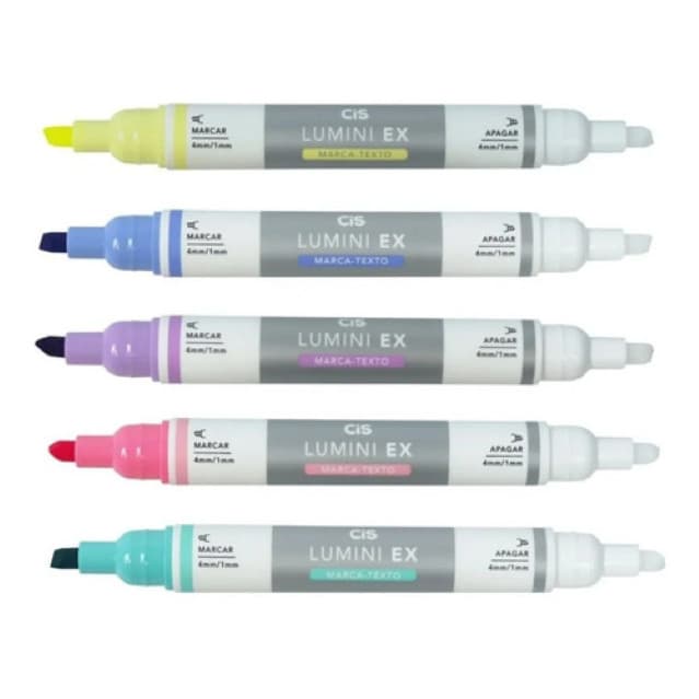 Caneta Marca-texto Apagável Lumini Ex Kit C/5 Cores Cis