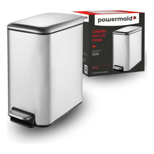 Lixeira Soft Close 5 Litros Inox C/ Pedal Balde Cesto Removível Slim P/ Banheiro Lavabo Cozinha Casa