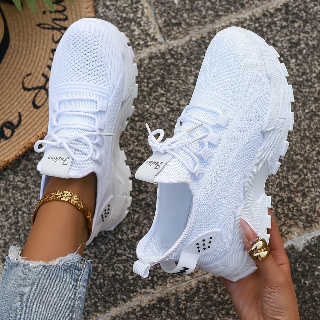 Tênis de malha respirável feminino - tênis de corrida leves e confortáveis de cano baixo, sola macia, adequado para toda
