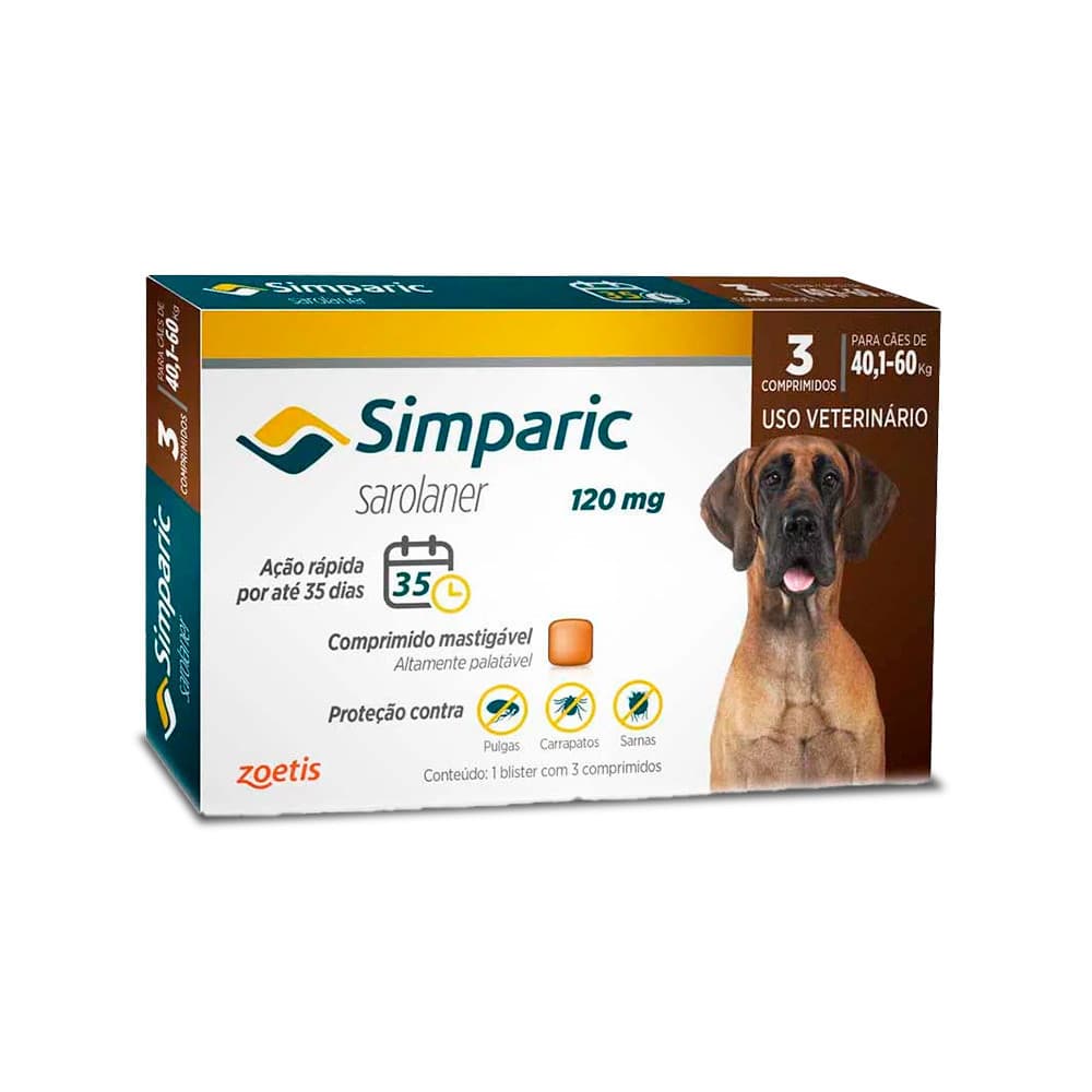 Antipulgas Simparic Cães 120mg 40,1 a 60 kg 3 comprimido