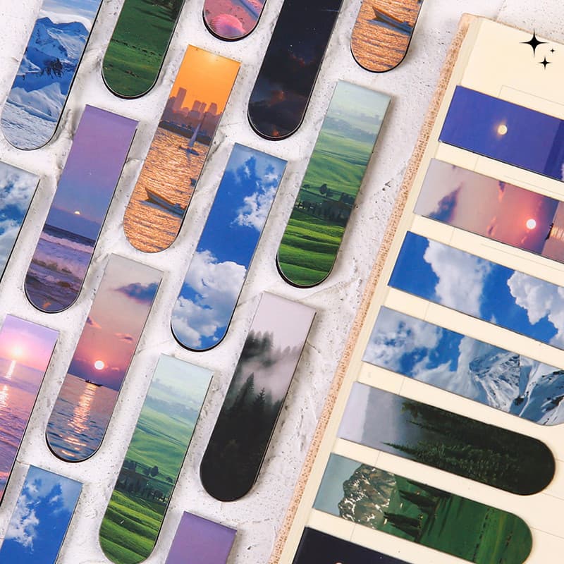 2 Pcs Romantic Scenery Series Marcador Magnético De Páginas De Livros Estudantis Índice Mini Dobráveis