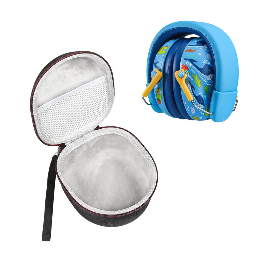 Kit Protetor Abafador de Ruído Ajustável Infantil e Adulto Azul Fundo do Mar + Case Aveludado | Protetor Auricular Fone