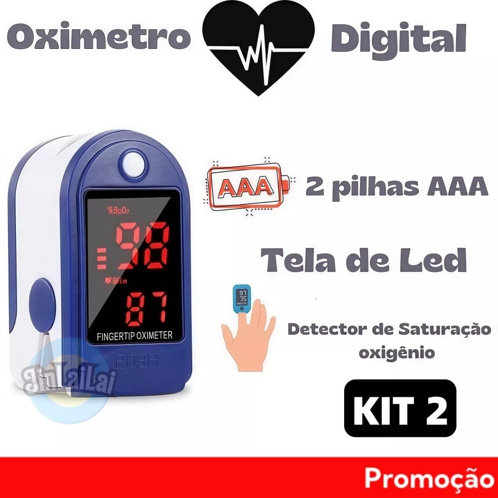KIT2 Oxímetro de Dedo de Pulso Digital Batimento Cardíaco Monitor de Frequência
