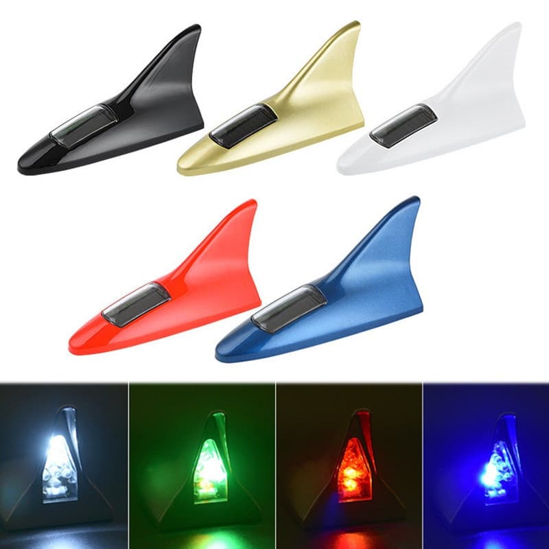 1pçs LED Luz Carro Rádio Tubarão Fin Antena FM Sinal Design Protetor Aéreos Estilo Decoração Base Adesivo