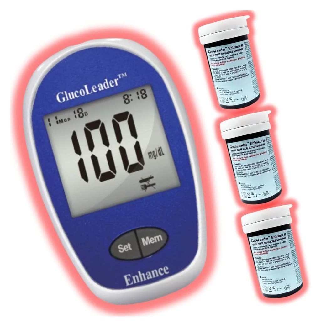 Kit Aparelho Medidor Glicose Glucoleader Enhance + 150 Tiras