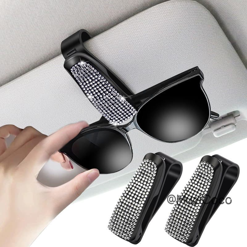 Óculos De Sol Femininos Sun Visor Mount Clip Holder Rhinestone Bracket Portáteis De Cristal Para Decoração De Carros