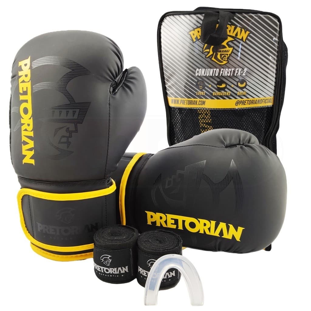 Kit Muay Thai Pretorian First FX2 Profissional Acompanha Luva, Bucal e Bandagem