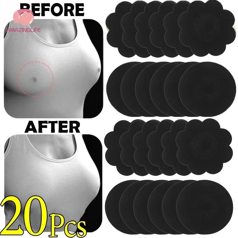 Adesivo Preto Descartável De 20 Pcs Para Mamilos Não-Tecidos-Acessórios De Peito Ultra Fino E Invisível Simples Meninas