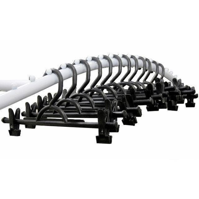 10 Cabides Adulto Branco Cinza Prata Rose Cristal Acrílico Plástico Calça Bermuda Saia Shorts + 20 Presilhas Preto