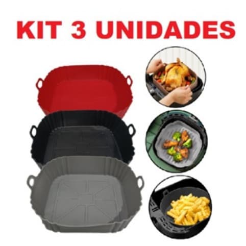 Kit 1/2/3 Formas de Silicone Quadrada 16x16cm Assadeira Air Fryer e Forno Forma para Fritadeira Elétrica com Alça Loong