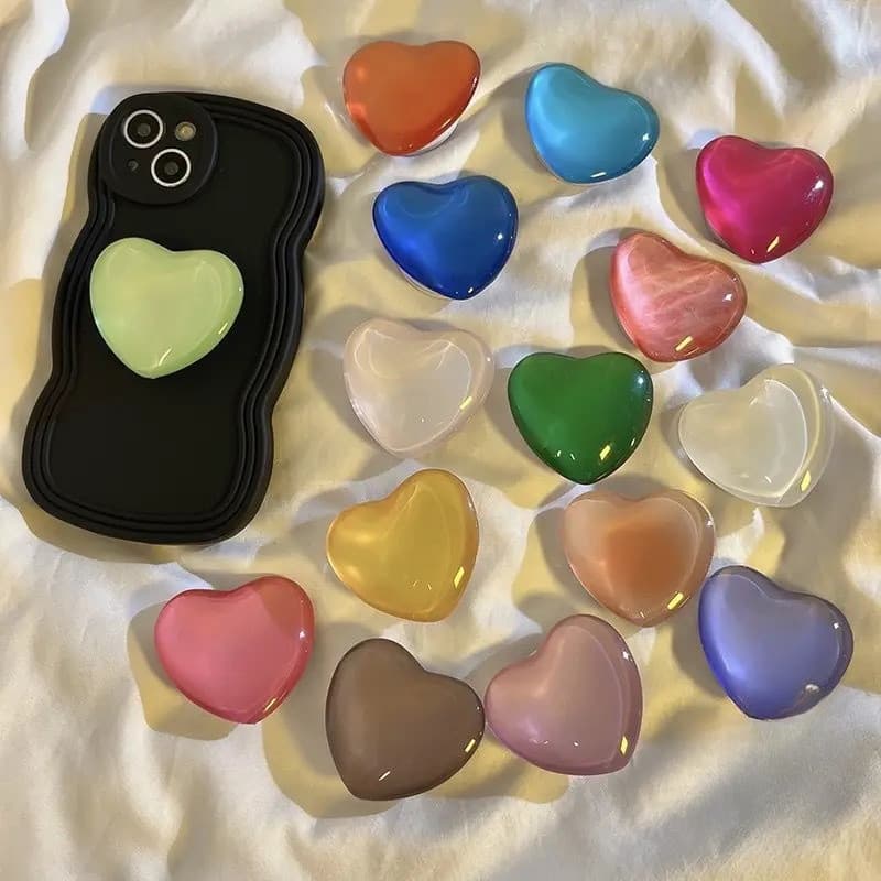 Bonito 3D Macaron Doce Cor Brilhante Amor Coração Suporte Do Telefone Dedo Aperto Universal Dobrável