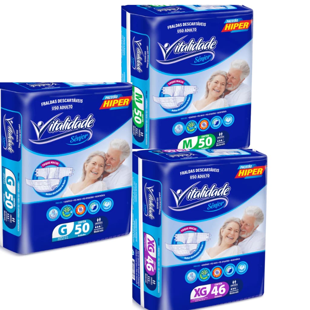 Fralda Descartável Geriátrica Adulto Vitalidade Hiper SÊNIOR  PÓS PARTO/PÓS OPERATÓRIO/INCONTINENCIA