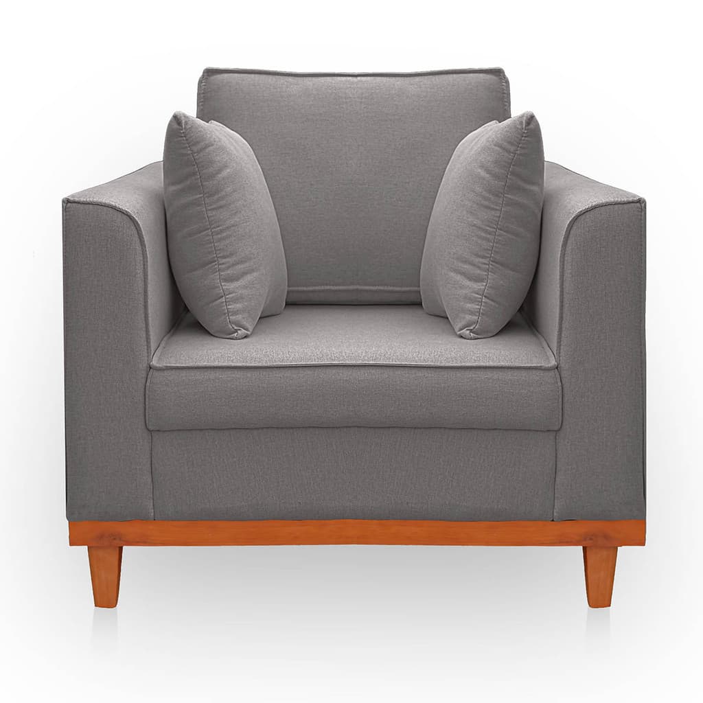 Poltrona  para Sala Confortável Beny Reforçada Linho Cinza Escuro