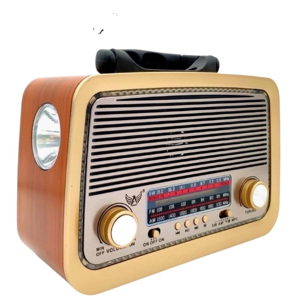 Rádio Retrô Bluetooth AD-3199 com USB, Cartão SD, Lanterna e Rádio FM/AM/SW – Caixa de Som Vintage Portátil